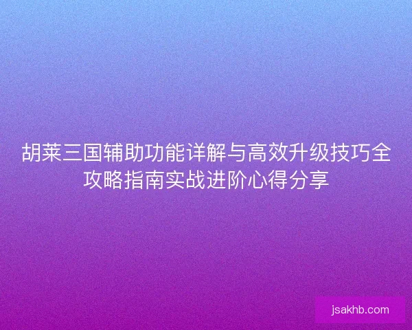 胡莱三国辅助功能详解与高效升级技巧全攻略指南实战进阶心得分享